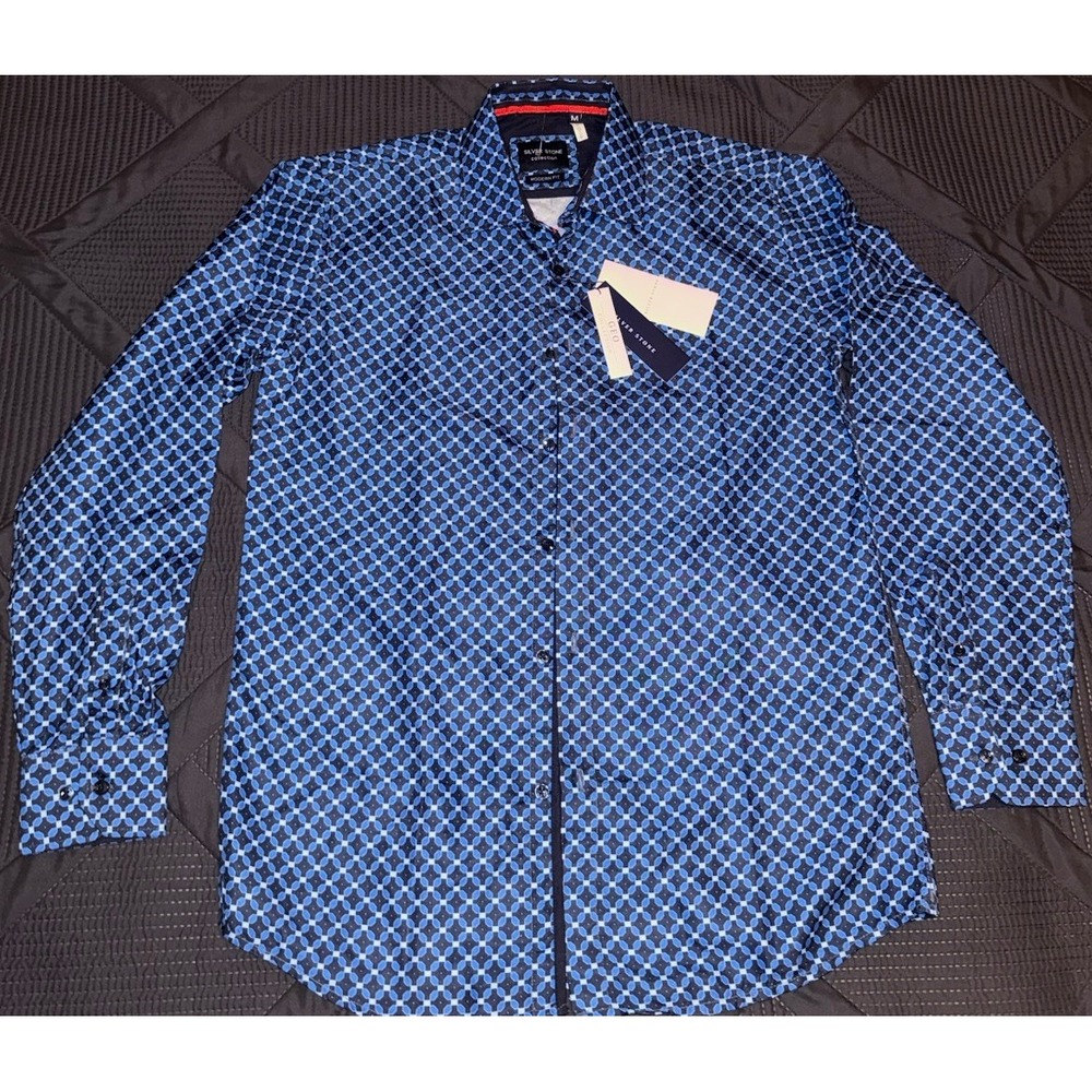 Silver Stone Men's Shirt M Modern Fit Blue Geometric Print Dress NWT - MSRP $149